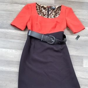 Tahari Arthur Levine Orange Brown Belted Dress 6